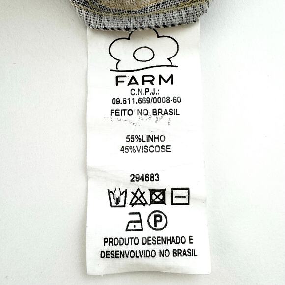 FARM Rio Linen Button-Down Jumpsuit Short Balloon Sleeve Beige/Black S - Picture 13 of 13